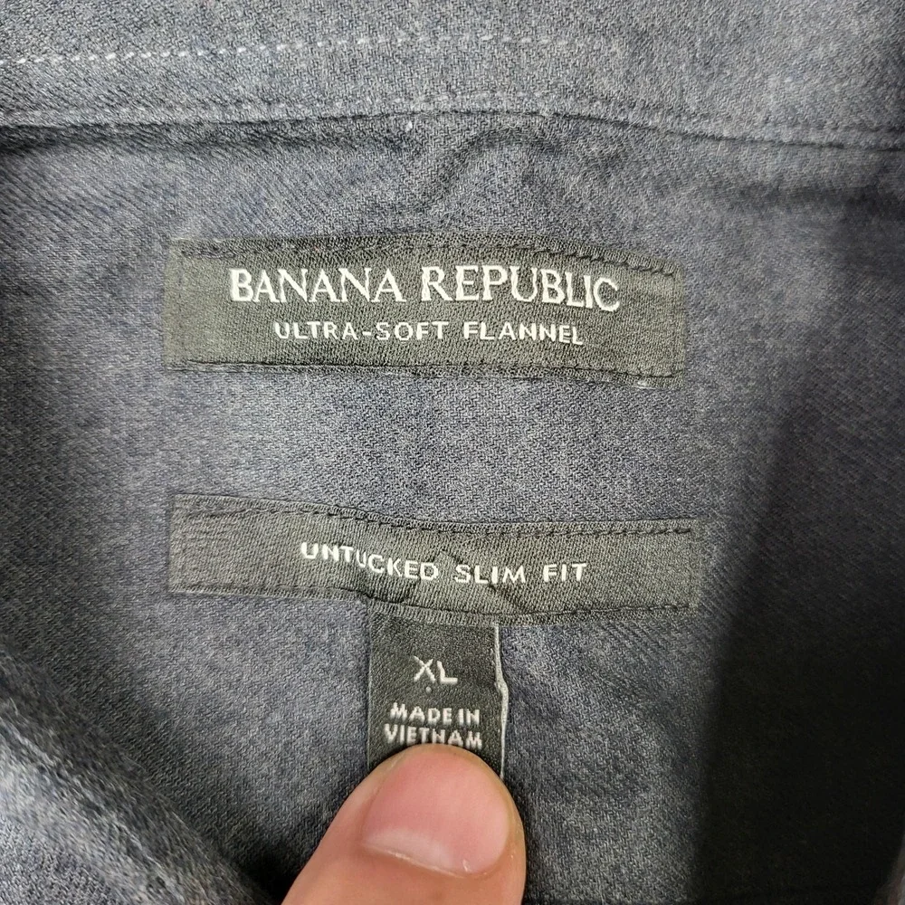 Banana Republic Shirt Mens XL Gray Long Sleeve Flannel Button Front Slim Fit‎